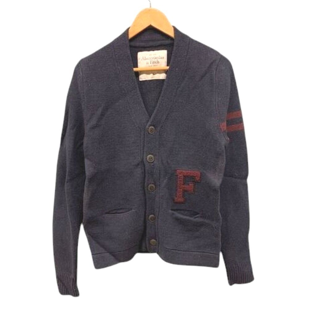 Abercrombie & Fitch Men's L Navy Preppy Letterman Cardigan Rabbit Hair Blend